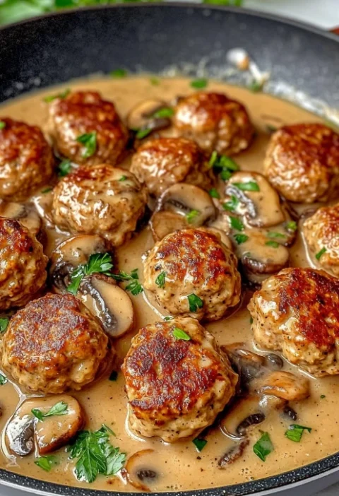 Creamy Mushroom Chicken Meatballs Recipe Easy Creamy Mushroom Chicken Meatballs Keto Creamy Mushroom Chicken Meatballs Glu...