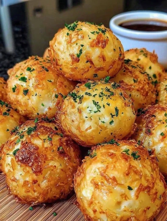 Crispy Potato & Cheese Bombs with Garlic Butter