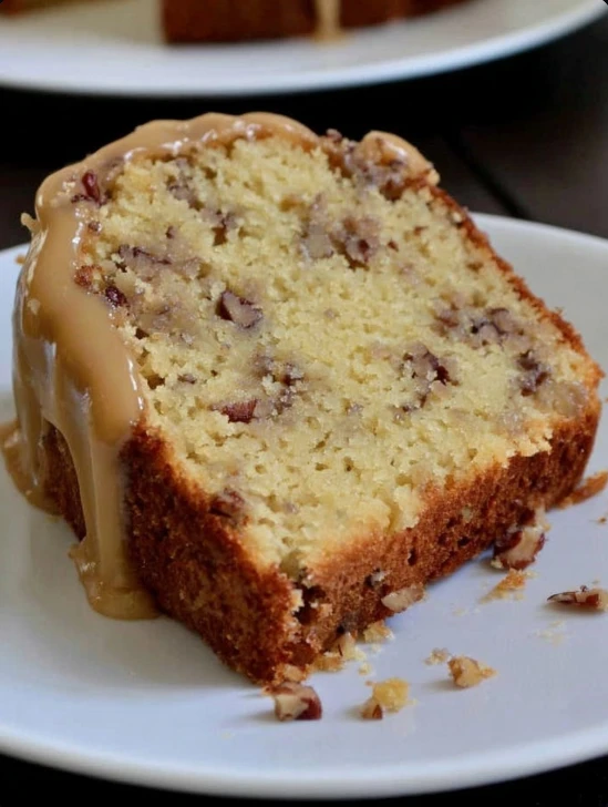 Easy Butter Pecan Pound Cake with brown-sugar glaze and toasted pecans