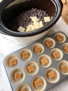 Easy Crockpot Turtles with Chocolate, Caramel & Pecans