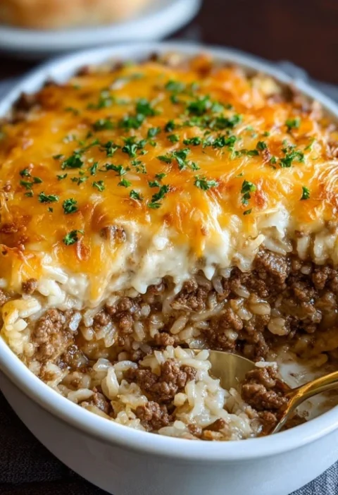 Easy French Onion Rice Casserole Recipe Ground Beef And Rice Casserole With French Onions Homemade French Onion Beef Rice ...