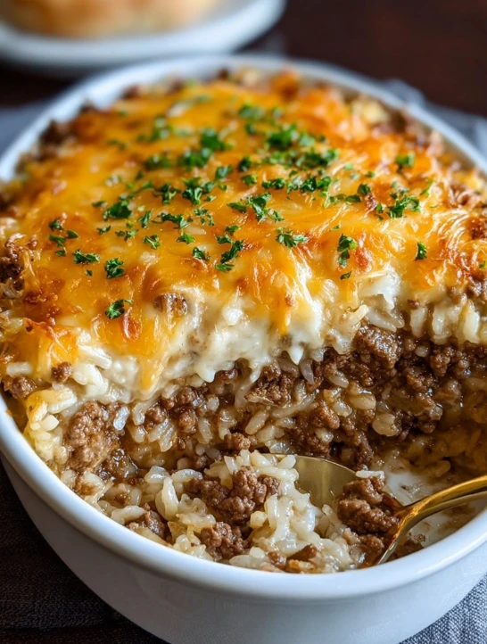 Easy French Onion Rice Casserole Recipe Ground Beef And Rice Casserole With French Onions Homemade French Onion Beef Rice ...