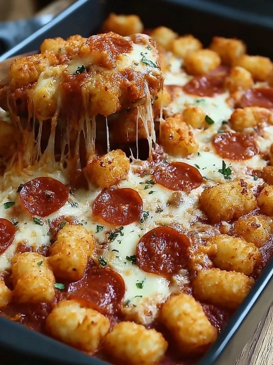 Easy Pizza Tot Casserole Recipe One Dish Pizza Tater Tot Casserole Quick Dinner Pizza Tot Bake Family-friendly Pizza Tot C...