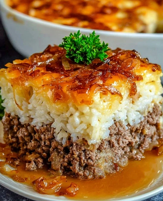 French Onion Ground Beef and Rice Casserole