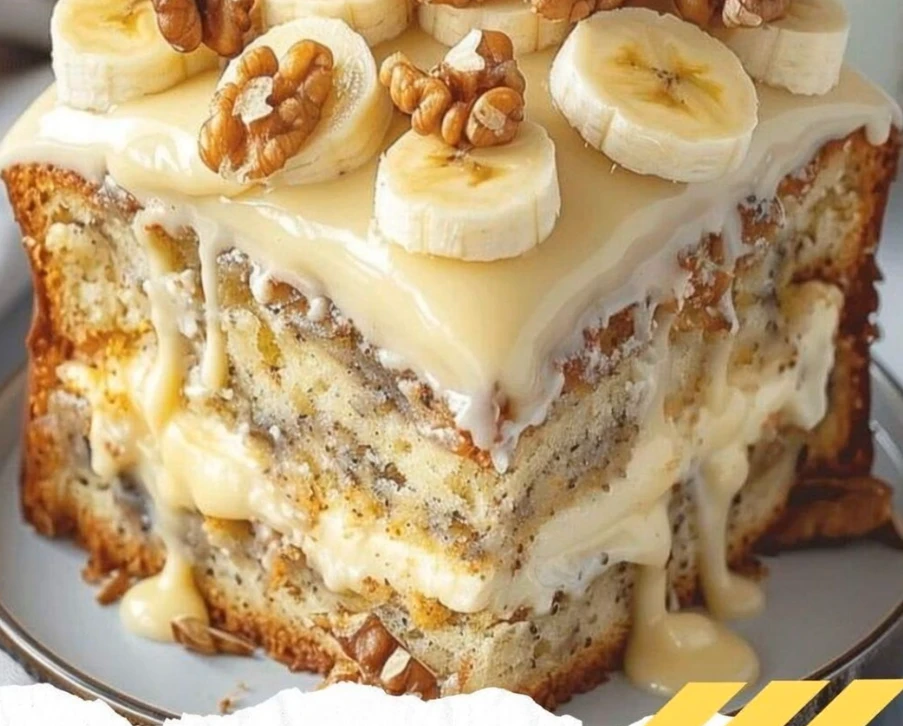 Heavenly Banana Walnut Cream Cake