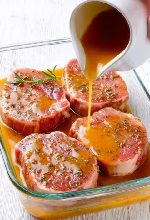 Herbinfused Smothered Baked Pork Chops Apple Cider Glaze