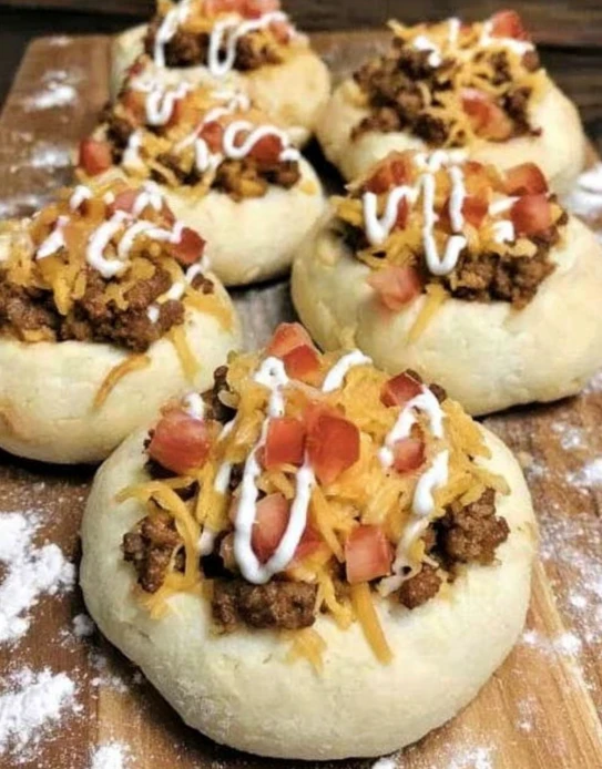 Loaded Taco Pizza Bombs with Queso Drizzle
