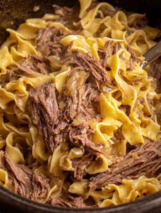 Slow Cooker Pot Roast Beef Stroganoff