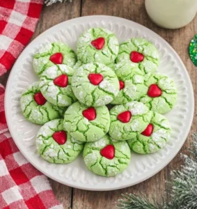 Easy Grinch Cake Mix Cookies — bright green, chewy & festive