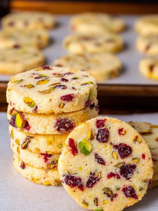 Cranberry Pistachio Shortbread Cookies