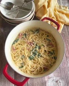 Creamy Tuscan Pasta — sun-dried tomatoes, spinach & parmesan in one skillet