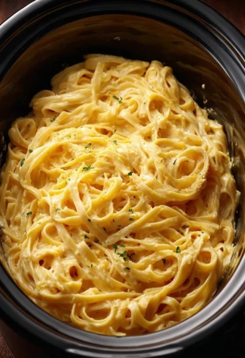 Easy 5-ingredient Holiday Fettuccine Slow Cooker Creamy Fettuccine Recipe Holiday Slow Cooker Pasta Dishes Best Slow Cooke...