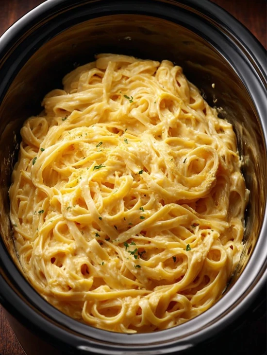 Easy 5-ingredient Holiday Fettuccine Slow Cooker Creamy Fettuccine Recipe Holiday Slow Cooker Pasta Dishes Best Slow Cooke...