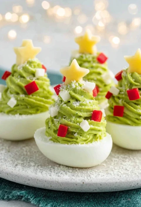 Easy Christmas Tree Deviled Eggs Recipe Holiday Themed Deviled Eggs Tutorial Mini Christmas Tree Egg Snacks Festive Devile...