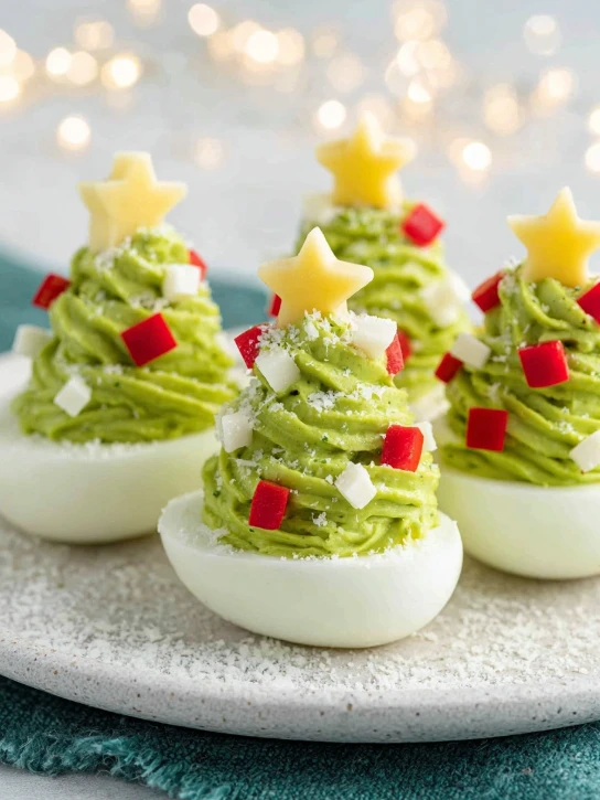 Easy Christmas Tree Deviled Eggs Recipe Holiday Themed Deviled Eggs Tutorial Mini Christmas Tree Egg Snacks Festive Devile...