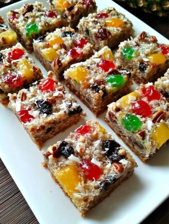 Easy Fruit Cake 7-layer Bars Recipe Nostalgic Holiday Baking Bars Fruit Cake Bar Recipes For Christmas How To Make 7-layer...