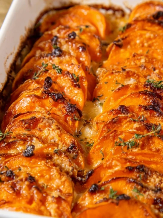 Garlic Butter Scalloped Sweet Potatoes