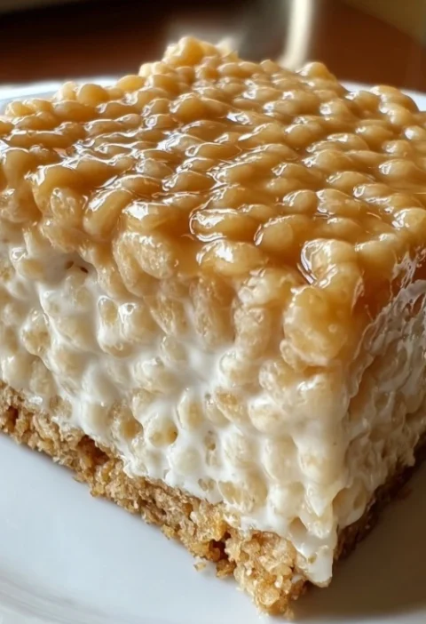 Easy Rice Krispie Treat Cheesecake Recipe Homemade Rice Krispie Cheesecake No-bake Best Rice Krispie Treat Cheesecake Bars...