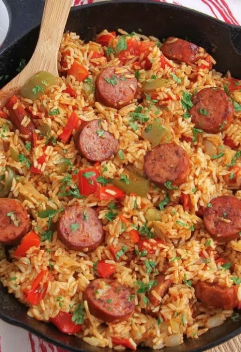 Easy Sausage And Rice One-pan Recipe Hearty Sausage And Rice Skillet Meal Best One-pan Sausage And Rice Quick And Easy Sau...