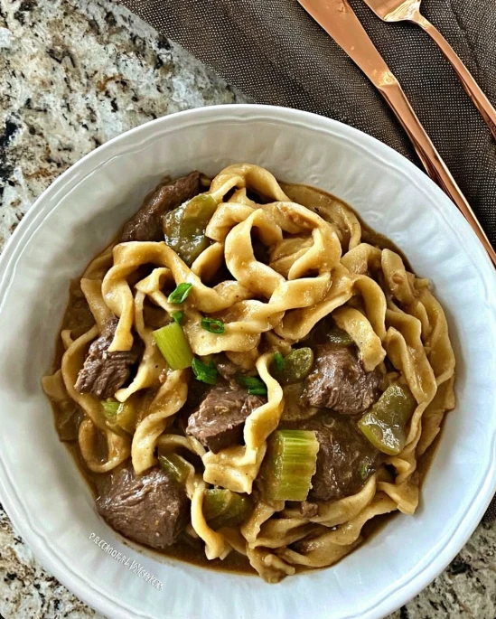 Homestyle Beef and Noodles — thick noodles, savory broth & slow-cooked flavor