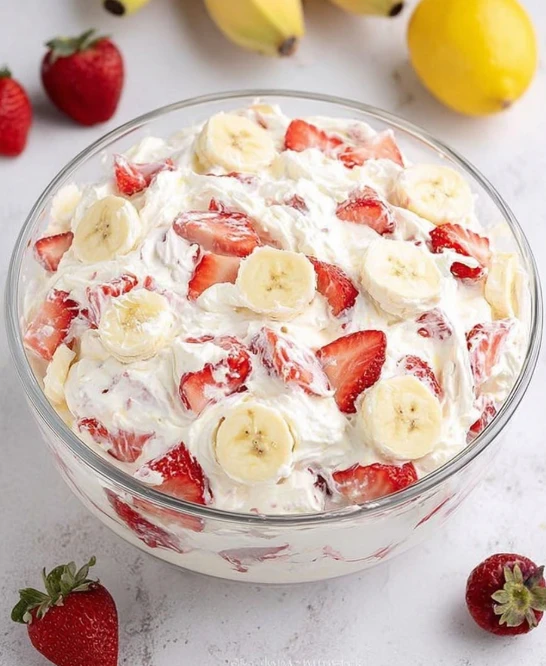 Strawberry Banana Cheesecake Salad Recipe Easy Strawberry Banana Cheesecake Salad Best Strawberry Banana Cheesecake Desser...