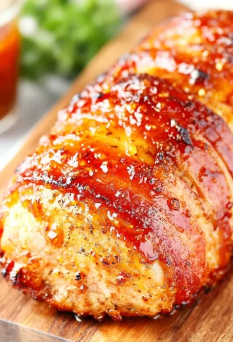 Baconwrapped Pork Loin Pepper Jelly Glaze