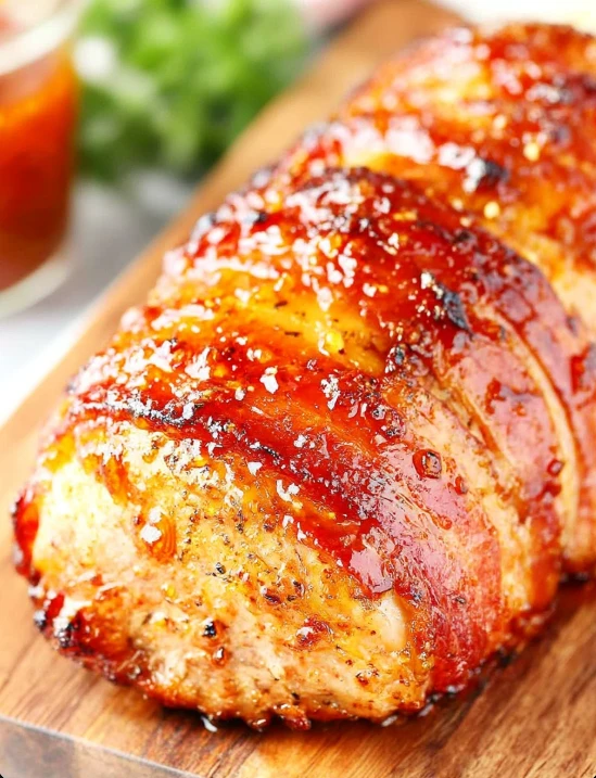 Baconwrapped Pork Loin Pepper Jelly Glaze
