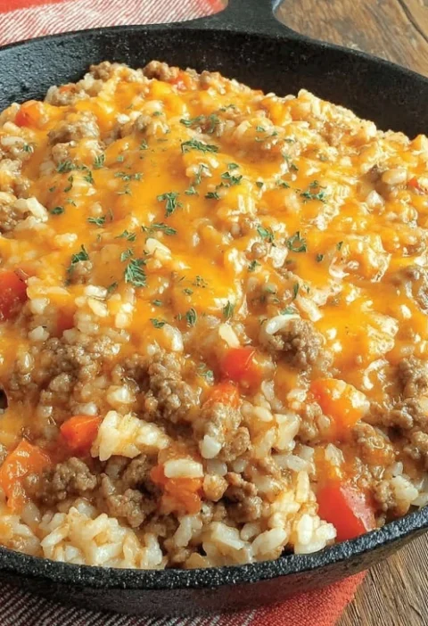 Church Supper Cheesy Queso Ground Beef Rice