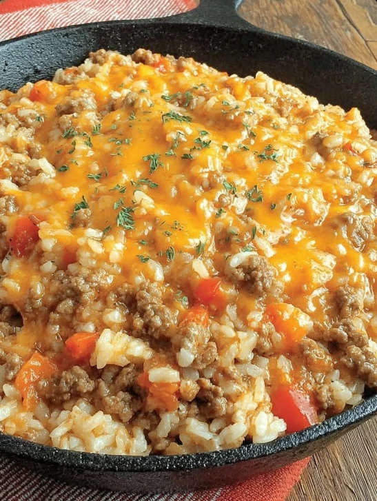 Church Supper Cheesy Queso Ground Beef Rice