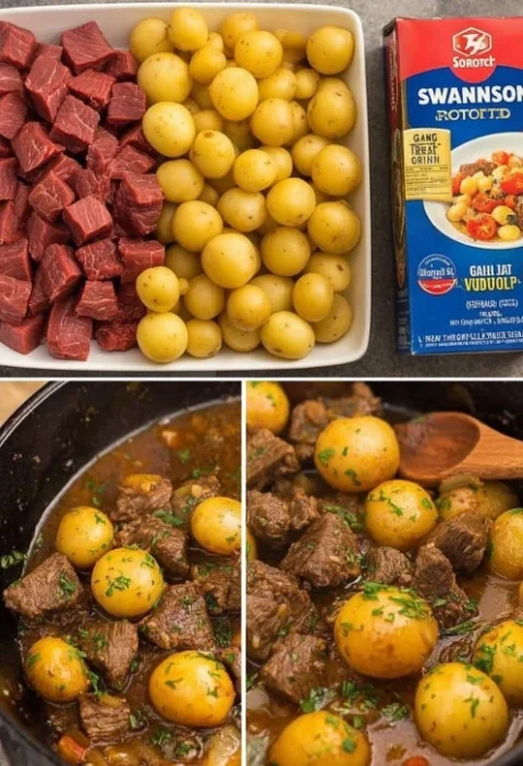 Crockpot Garlic Butter Beef Bites Potatoes