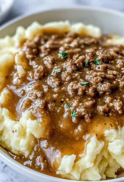 Easy Ground Beef And Gravy Recipe Homemade Mashed Potatoes And Beef Gravy Best Ground Beef For Gravy Dishes Slow Cooker Be...