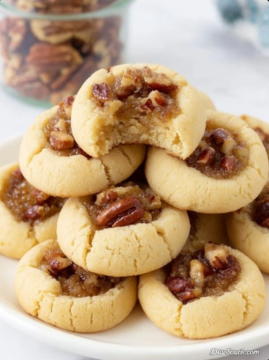Festive Pecan Pie Thumbprint Cookies Recipe Holiday Pecan Thumbprint Cookies Easy Best Pecan Pie Thumbprint Cookies Christ...