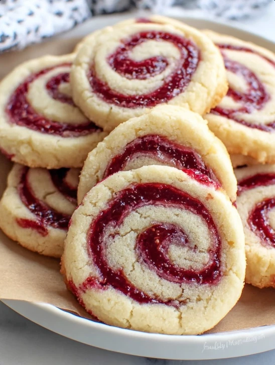 Festive Holiday Buttery Raspberry Swirl Shortbread Cookies