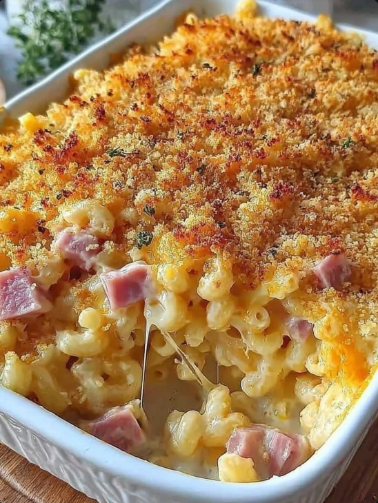 Grandma’s Cozy Cheddar & Ham Macaroni Bake