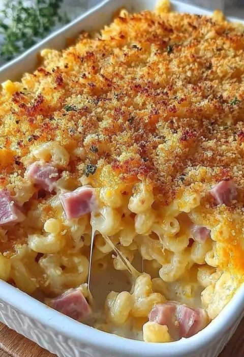 Grandma's Cheddar Ham Macaroni Bake Recipe Cozy Cheddar Ham Macaroni Casserole Easy Grandma-style Macaroni Bake Best Chedd...