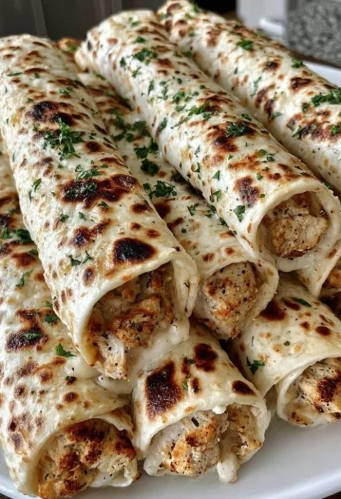 Grandmas Cozy Cheesy Garlic Chicken Wraps