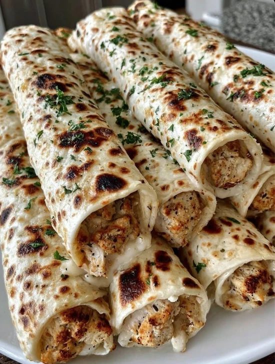 Grandmas Cozy Cheesy Garlic Chicken Wraps