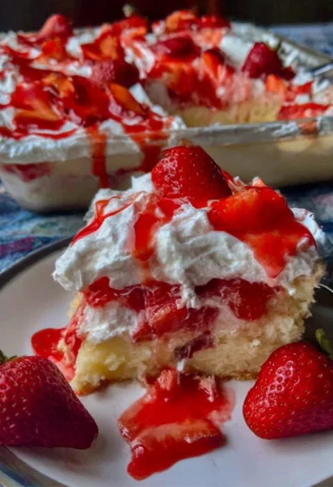 Oldfashioned Family Strawberry Shortcake Poke Cake