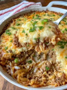 One Pan French Onion Ground Beef and Rice Casserole