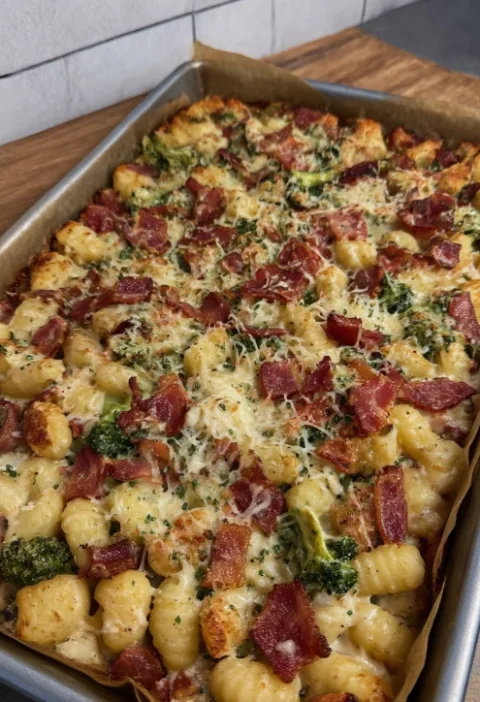 Sheet Pan Bacon Alfredo Gnocchi