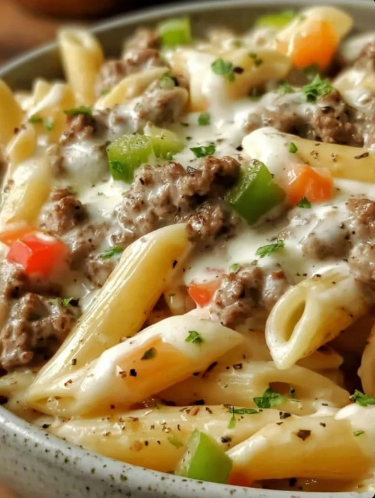 Southern Potluck Philly Cheesesteak Pasta