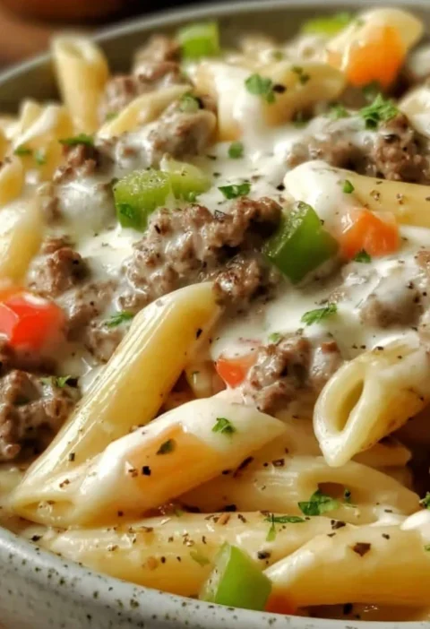 Southern Potluck Philly Cheesesteak Pasta Recipe Easy Philly Cheesesteak Pasta Bake Best Cheese For Philly Cheesesteak Pas...