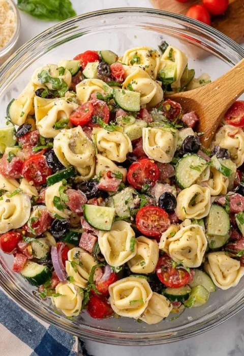 Warm Sunday Breakfast Tortellini Pasta Salad