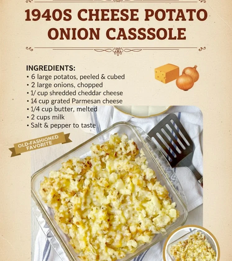 1940s Cheese Potato Onion Casserole