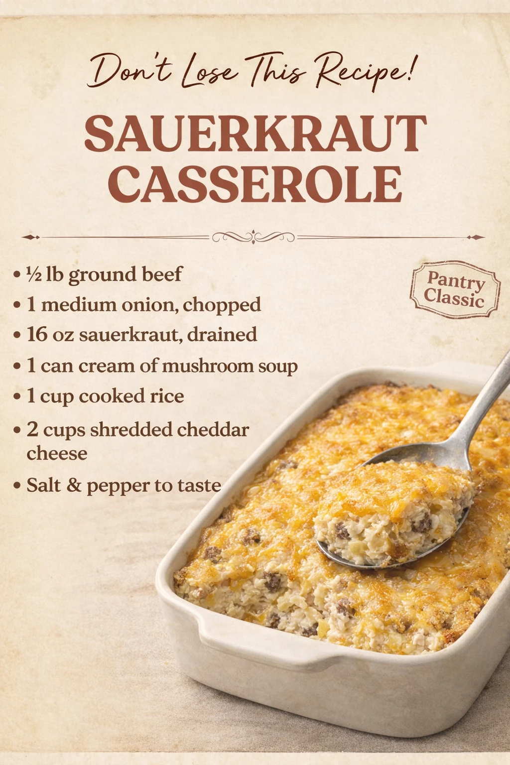 Cozy Grandma’s Sauerkraut Caserole