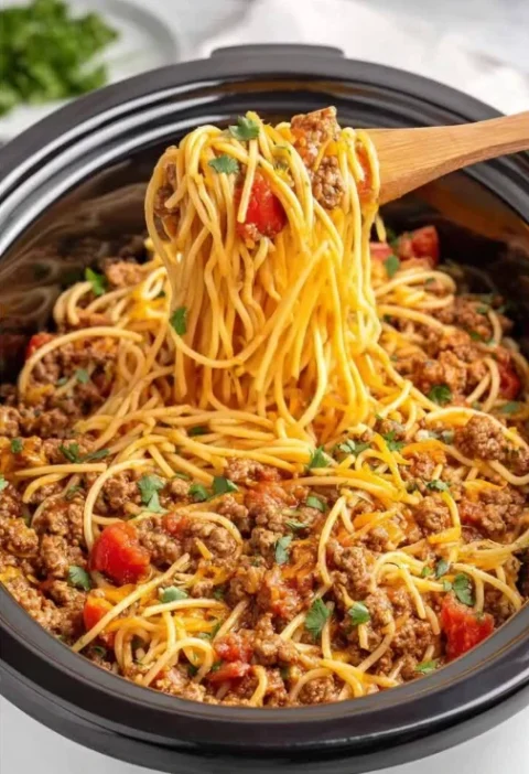 Crockpot Taco Spaghetti