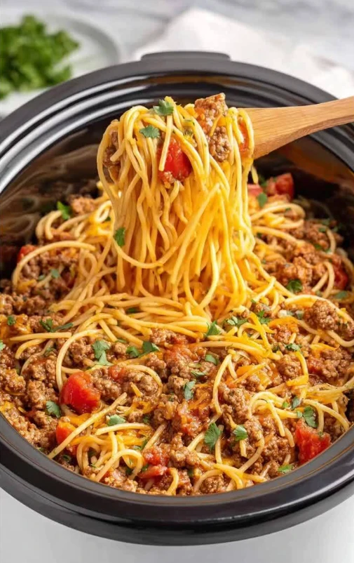 Crockpot Taco Spaghetti