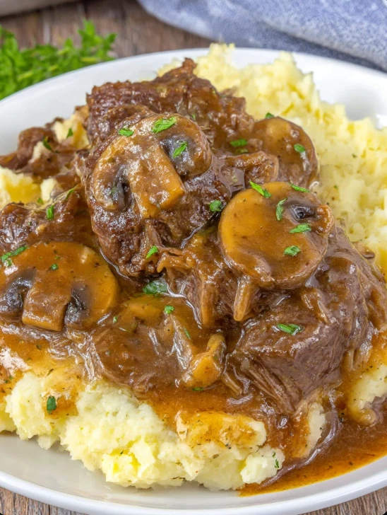 Melt In Your Mouth Beef Tips with Mushroom Gravy
