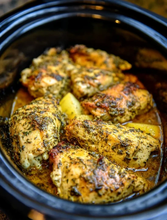 Slow Cooker Herb-Crusted Chicken Fillets with Lemon Garlic Sauce