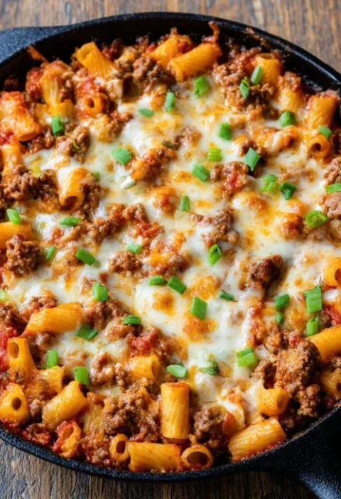 3ingredient Cheesy Beef Skillet Bake